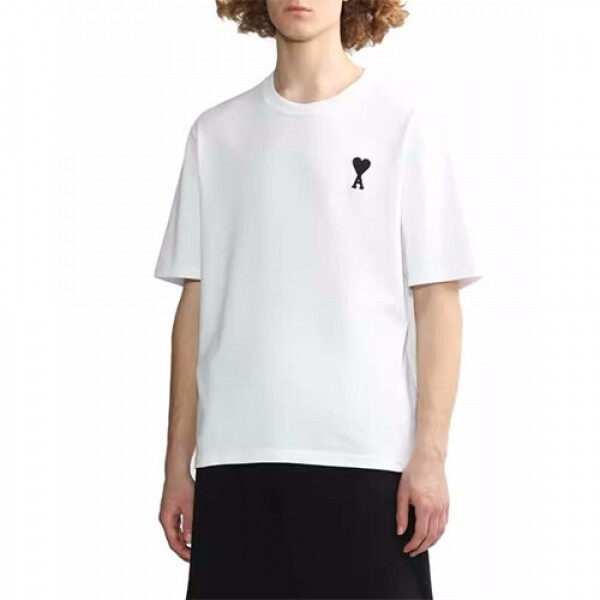 위핑,아미 하트 자수 반팔 티셔츠 화이트 블랙 로고   한정판