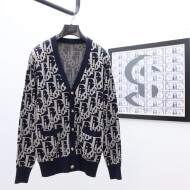 디올 DIOR 브이넥 올오버 문자 자수 가디건 니트 긴팔 스웨터 블랙