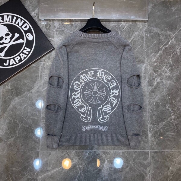 블링크,크롬 하츠 Chrome Hearts 말발굽 자수 찢어진 소매 루즈핏 한국판 스웨터 남녀공용