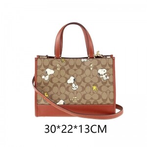 Coach 코치 X 피너츠 뎀프시 캐리올 시그니처 캔버스에 스누피 우드스톡 CE862