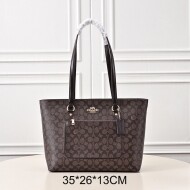 COACH 코치 스테이션 토트 백 시그니처 캔버스 CCD69black-brown 탠/블랙