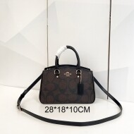 COACH 코치 사바나 스몰 캐리올 시그니처 캔버스 토트백 CAL53black-brown 실버 화이트 초크
