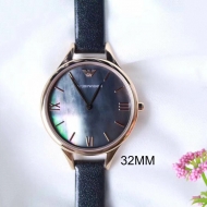 Emporio Armani 엠포리오 아르마니 여성 그린 다이얼 레더 스트랩 여성용 시계 - AR11056