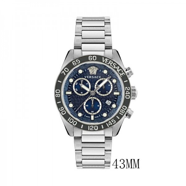 블링크,Versace 베르사체 그레카 돔 크로노그래프 쿼츠 블루 다이얼 남성 시계 VE6K00323