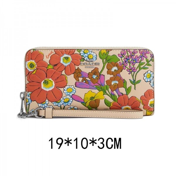 블링크,코치 CR930 롱 지퍼 어라운드 지갑 플로럴 프린트 아이보리 멀티