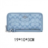 코치 시그니처 샴브레이 롱 집 어라운드 지갑 CH369blue
