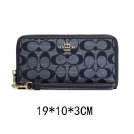코치 시그니처 샴브레이 롱 집 어라운드 지갑 CH369navy