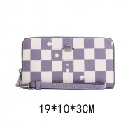 코치 COACH CR622purple OS 여자 지갑 지퍼 체커보드 손목 스트랩 장지갑
