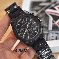 엠포리오 아르마니 남성 블랙 다이얼 블랙 우레탄 밴드 남성용 시계 - AR6092