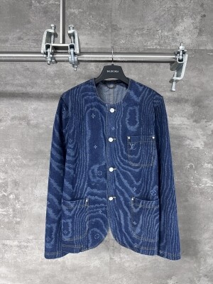 루이비통 louis vuitton 노카라 징 프린트 긴팔 남녀공용 데님 코트