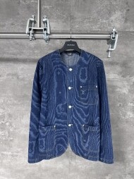 루이비통 louis vuitton 노카라 징 프린트 긴팔 남녀공용 데님 코트