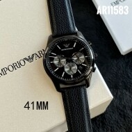 Armani 엠포리오 아르마니 남성용 크로노그래프 블랙 가죽 밴드 시계 AR11583