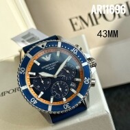 Armani Emporio 남성용 월드 익스플로러 태양열 크로노그래프 블루 실리콘 시계 AR11696