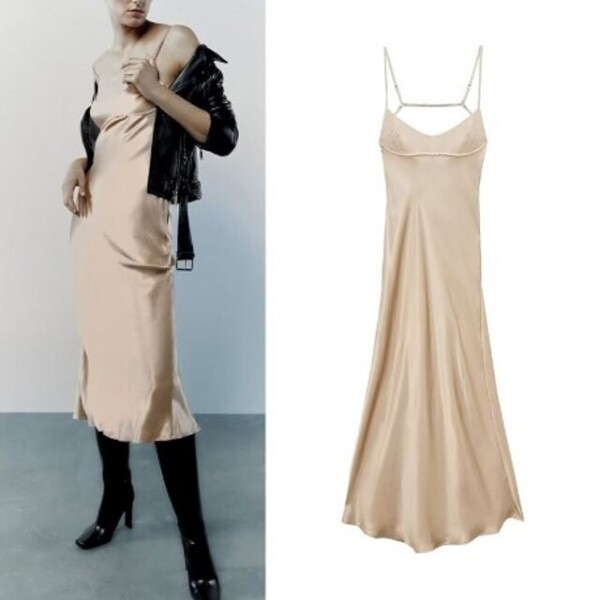 위핑,자라 ZARA 컷아웃 새틴 원피스 드레스 2662331
