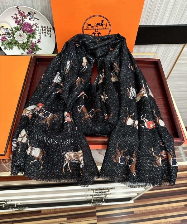 위핑,에르메스  머플러 스카프 목도리 블랙 Hermes